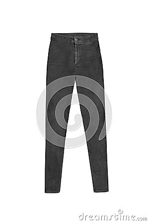 dark gray skinny high waist jeans pants, isolated on white background Stock Photo